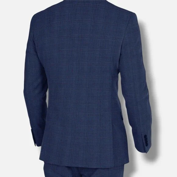 $360 DKNY Men's Blue Plaid Modern-Fit Stretch Sport Coat Suit Jacket Size 44L